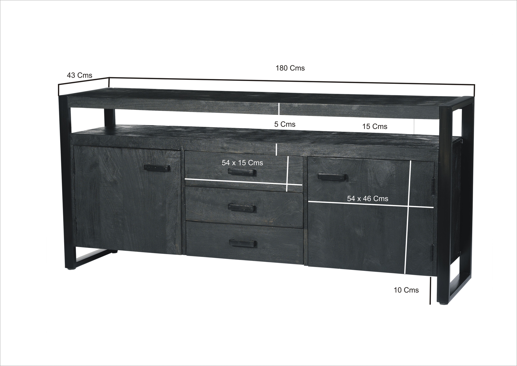 Sideboard Norris 180 cm (Mangoholz, Schwarz) - Livingfurn