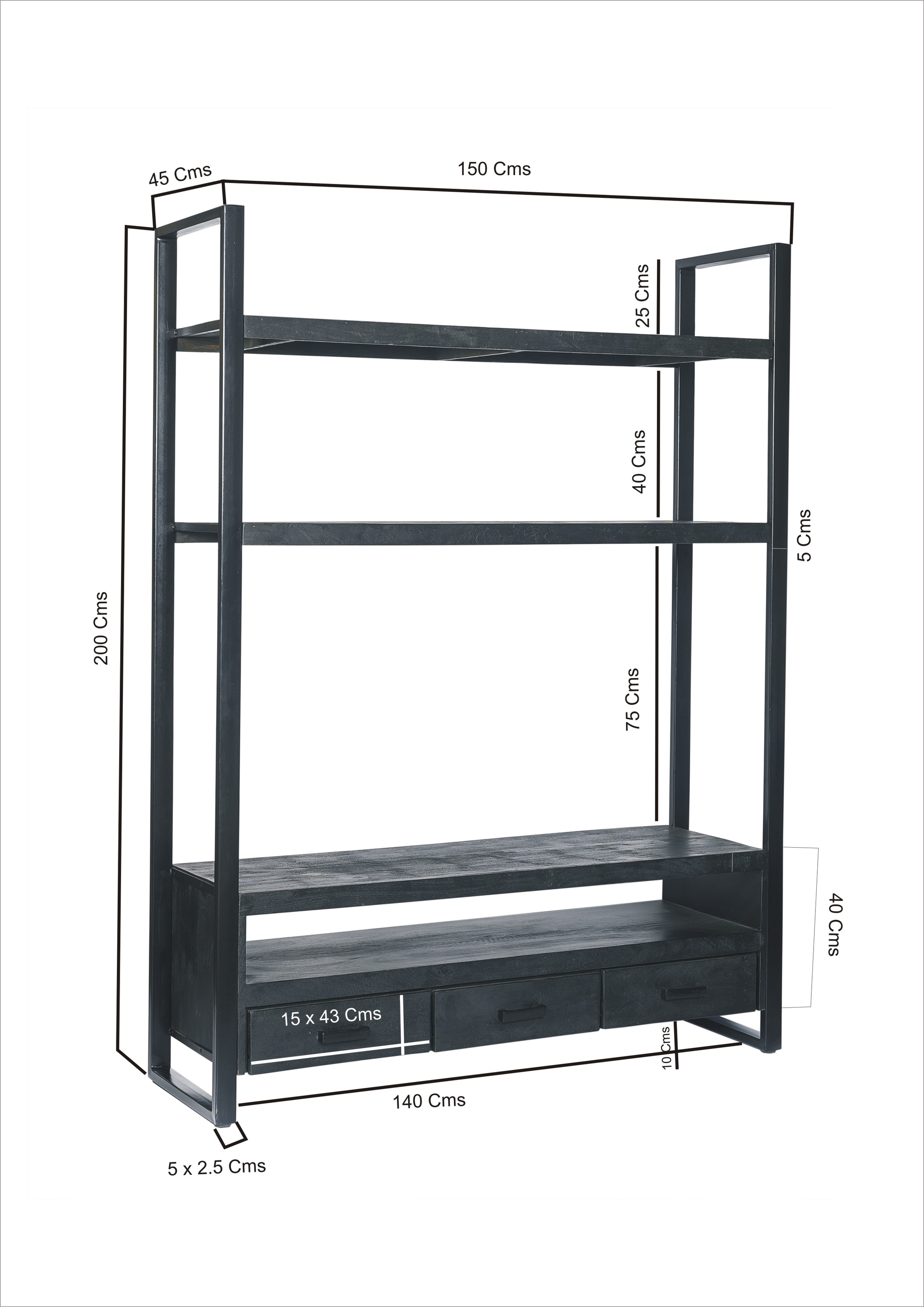 TV-Möbel Norris High 150 cm (Mangoholz, Schwarz) - Livingfurn