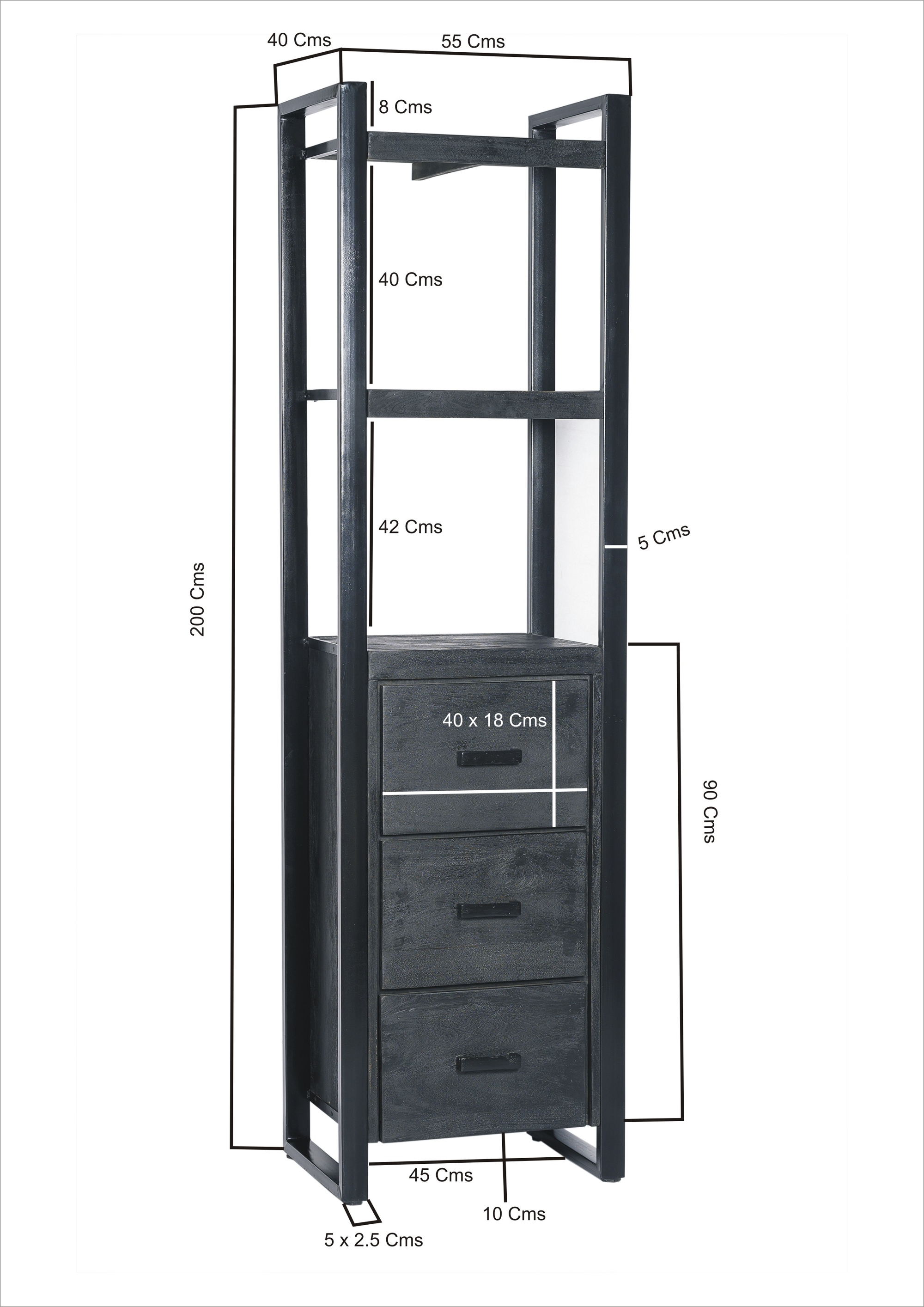 Bookcase Norris 3 drawers 55 cm - Livingfurn