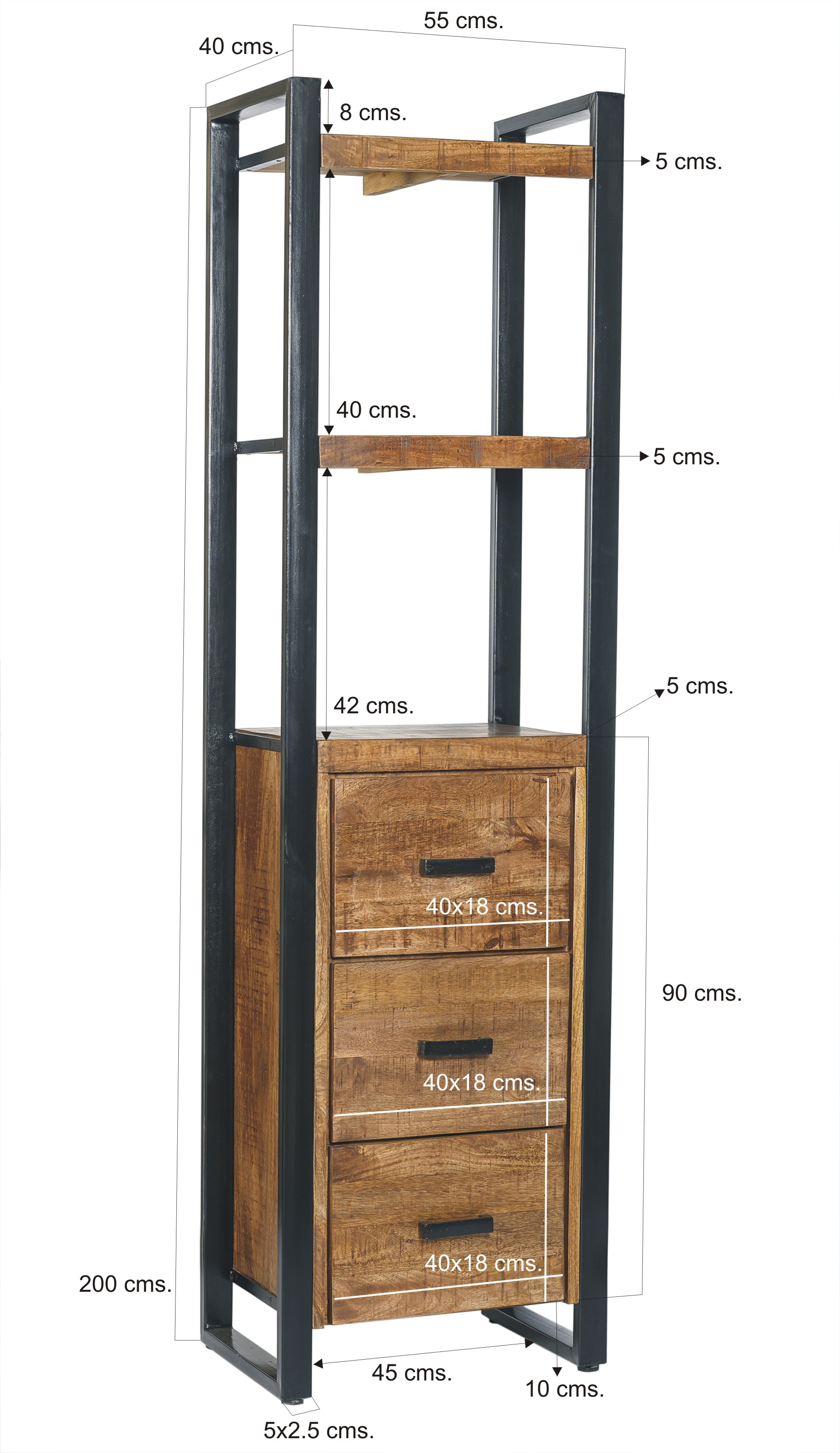 Nairobi Bookcase 3 drawers 55 cm - Livingfurn