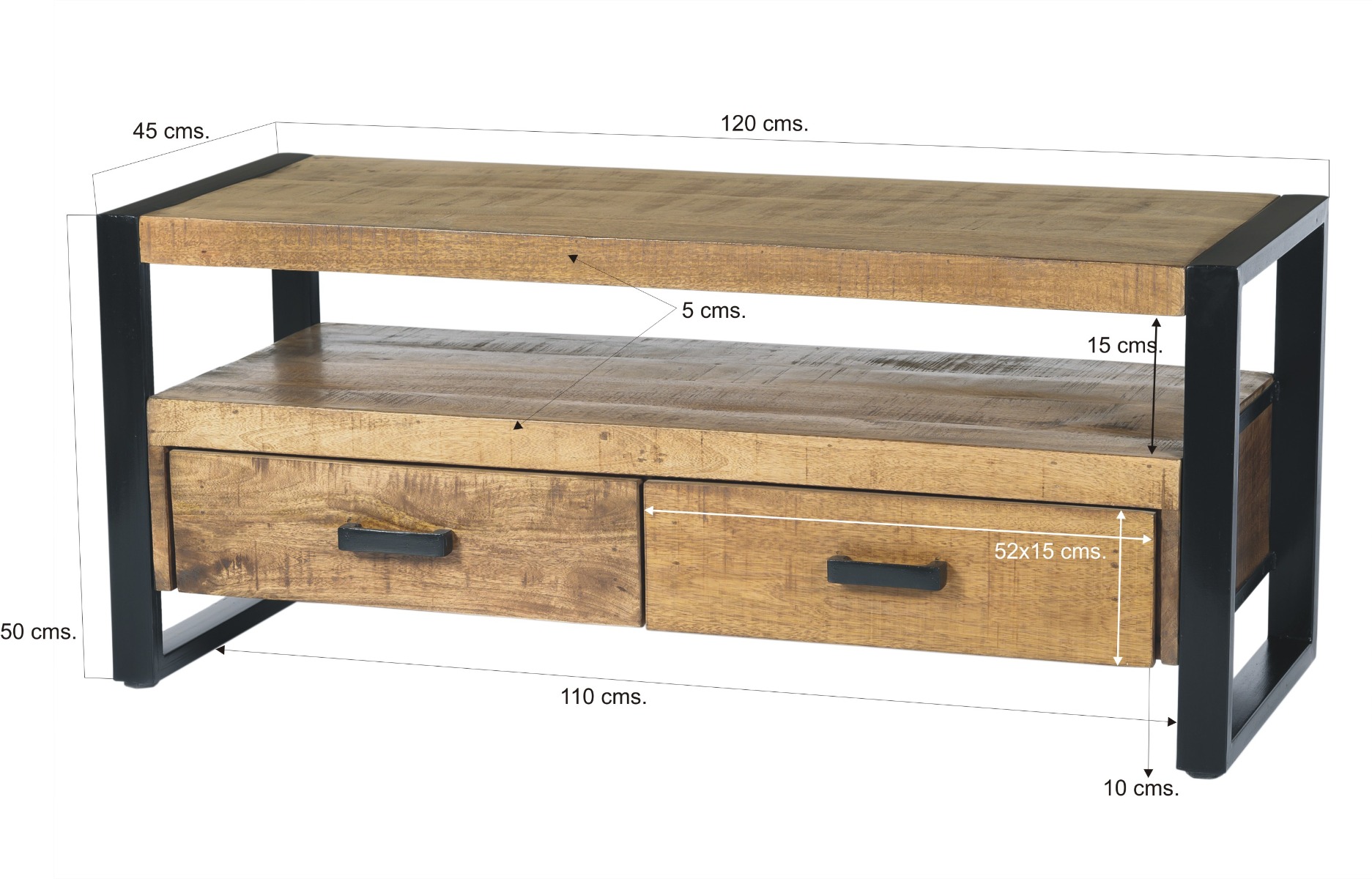 TV-Möbel Nairobi 120cm (Mangoholz, Schwarz) - Livingfurn