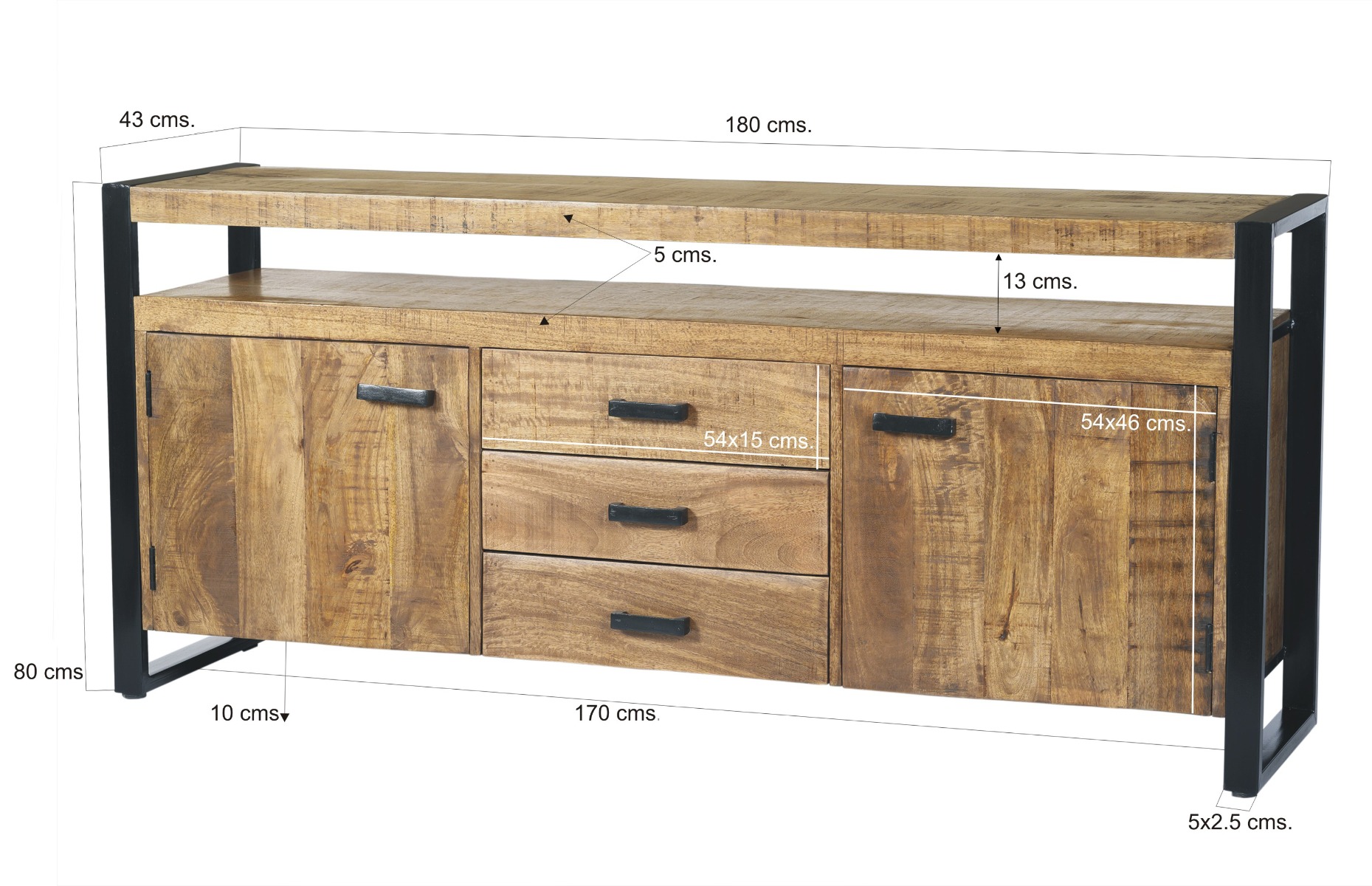 Sideboard Nairobi 180 cm (Mangoholz, Schwarz) - Livingfurn