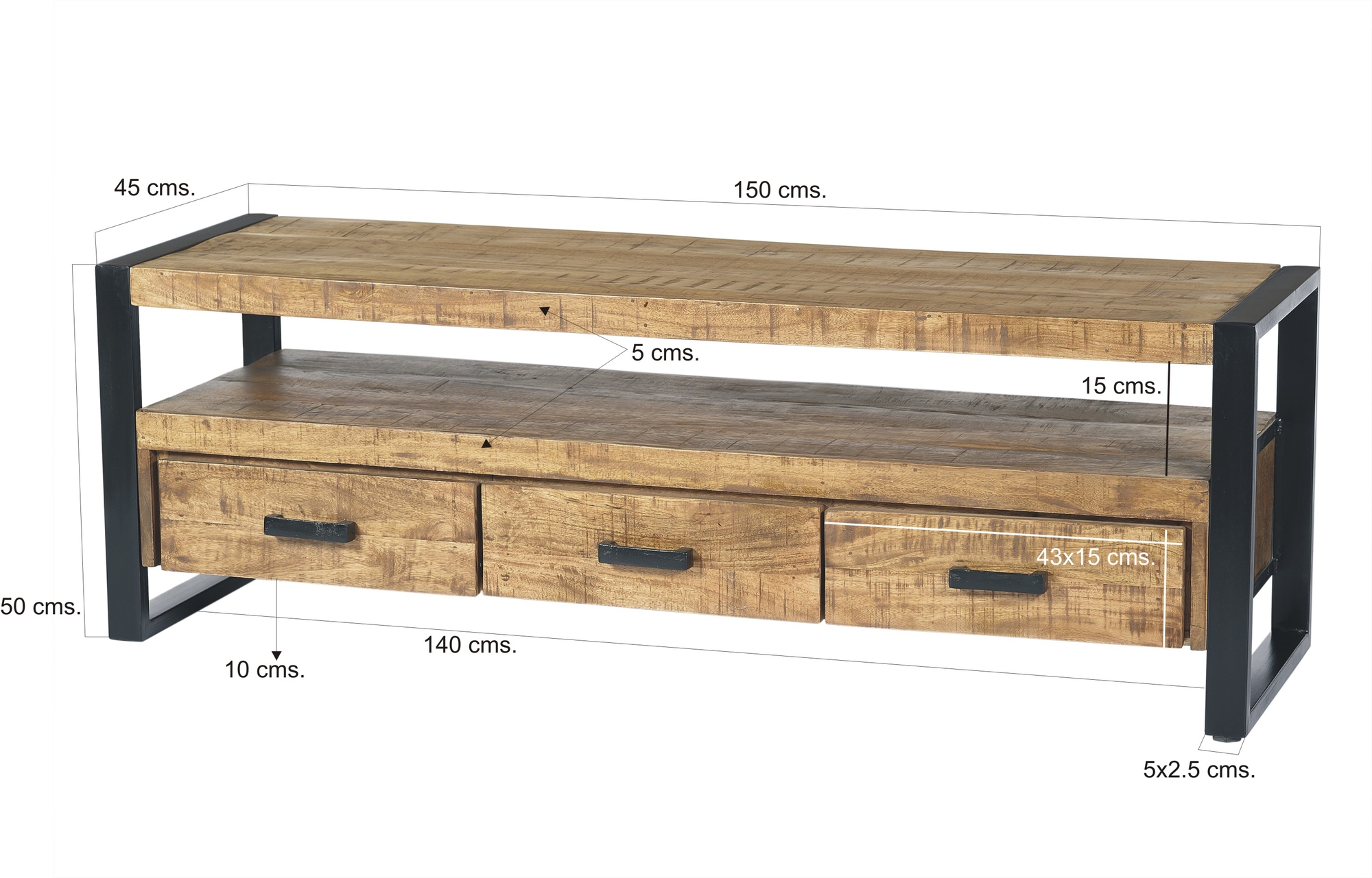 TV-Möbel Nairobi 150cm (Mangoholz, Schwarz) - Livingfurn