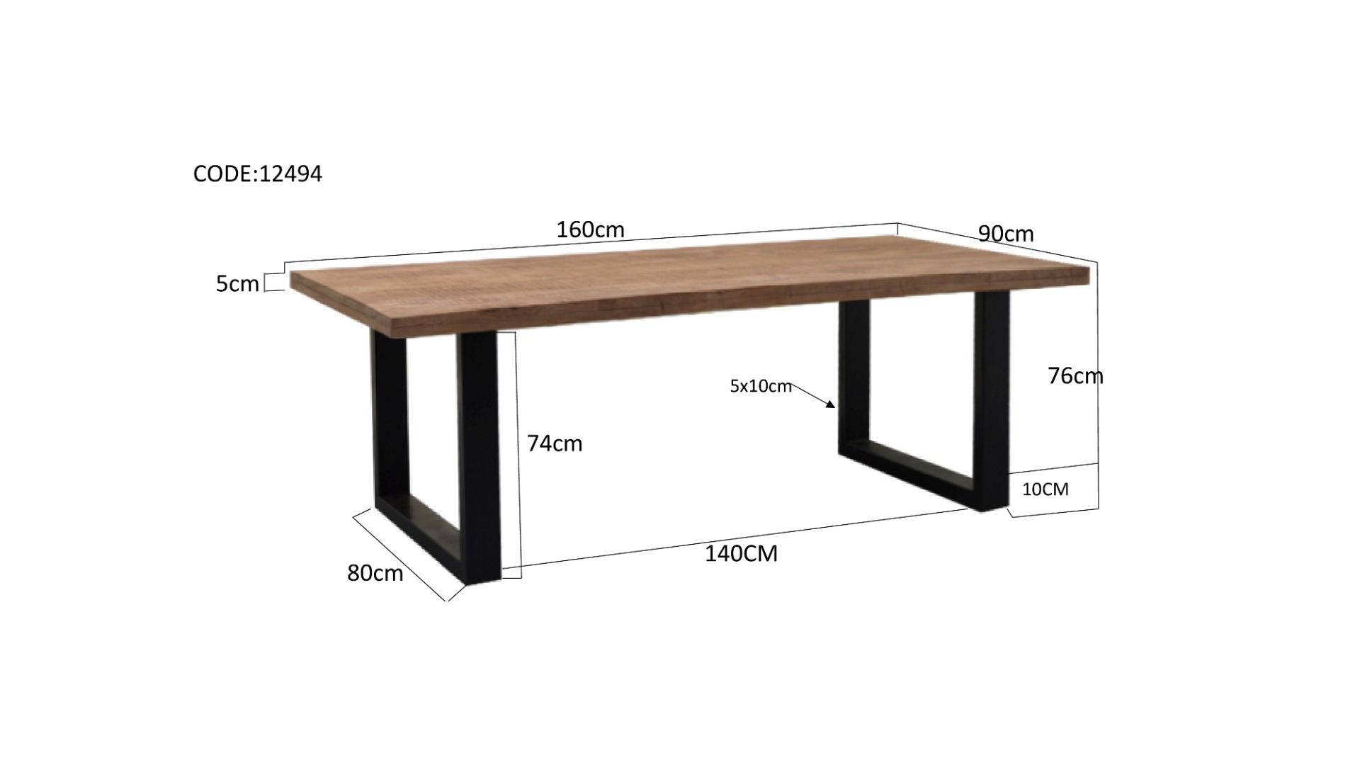 Eettafel Sturdy U 160x90 cm - Livingfurn