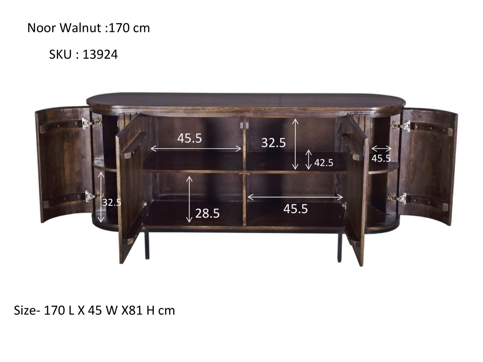 Sideboard Noor Walnut 170cm - Livingfurn