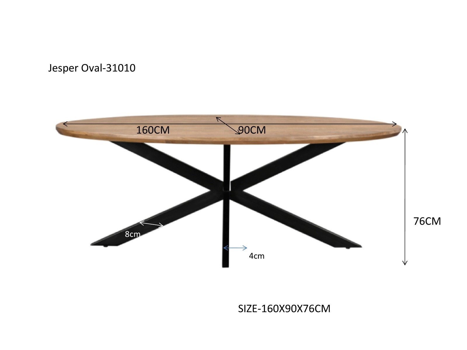 Eettafel Jesper Oval 160 cm - Livingfurn
