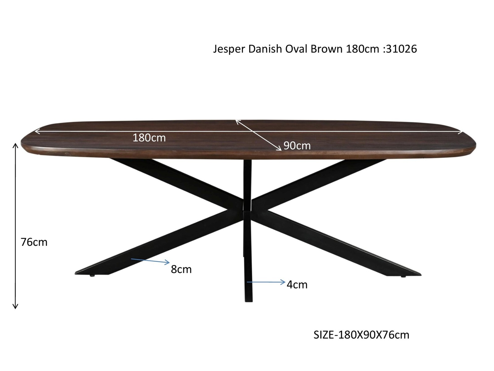 Eettafel Jesper Danish Oval Brown 180 cm - Livingfurn