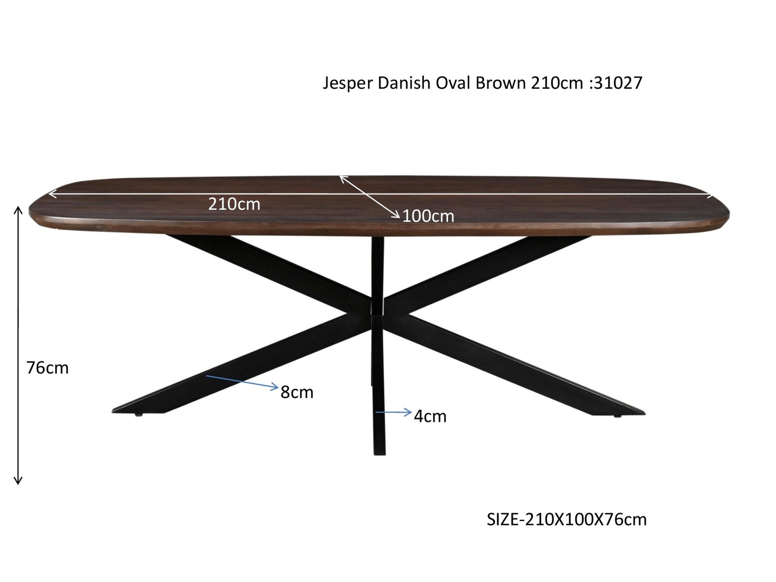 Eettafel Jesper Danish Oval Brown 210cm - Livingfurn