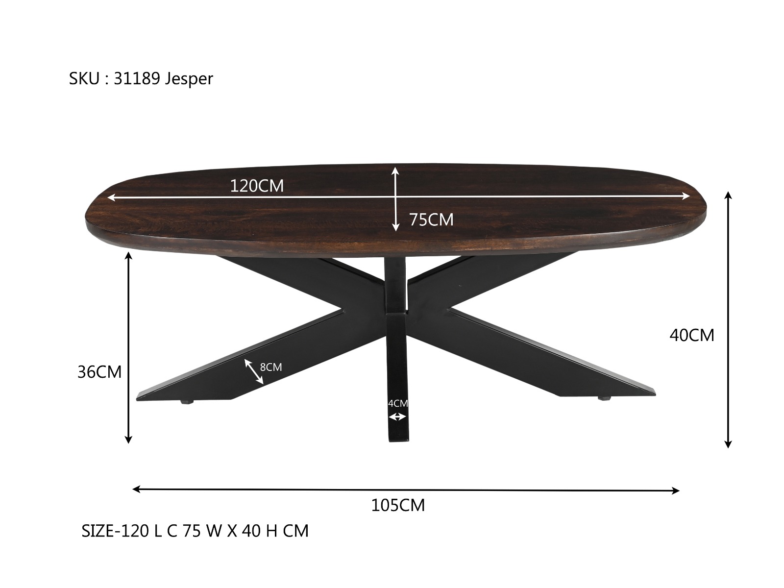 Salontafel Jesper Brown 120cm - Livingfurn