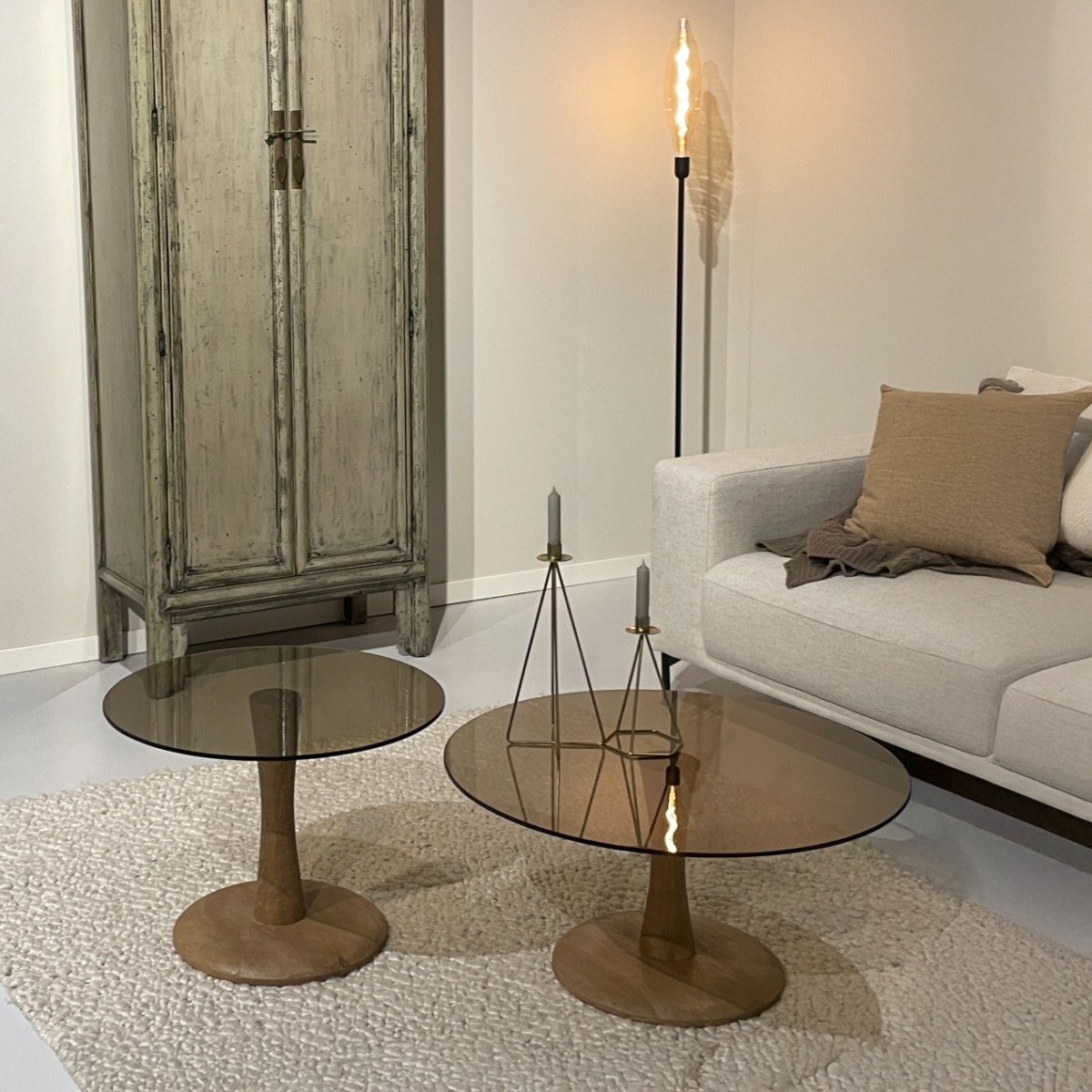 Beistelltisch Faye Almond 60 cm (Glas, Braun) - Brix
