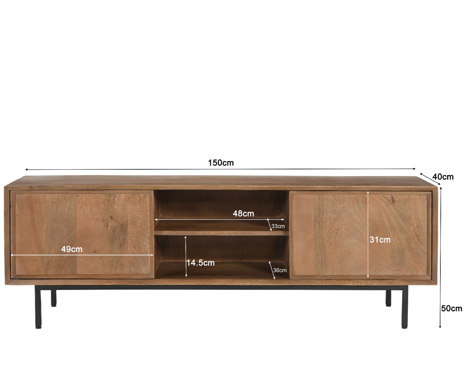 TV-Möbel Ravenstein 150cm (Mangoholz, Braun) - Livingfurn
