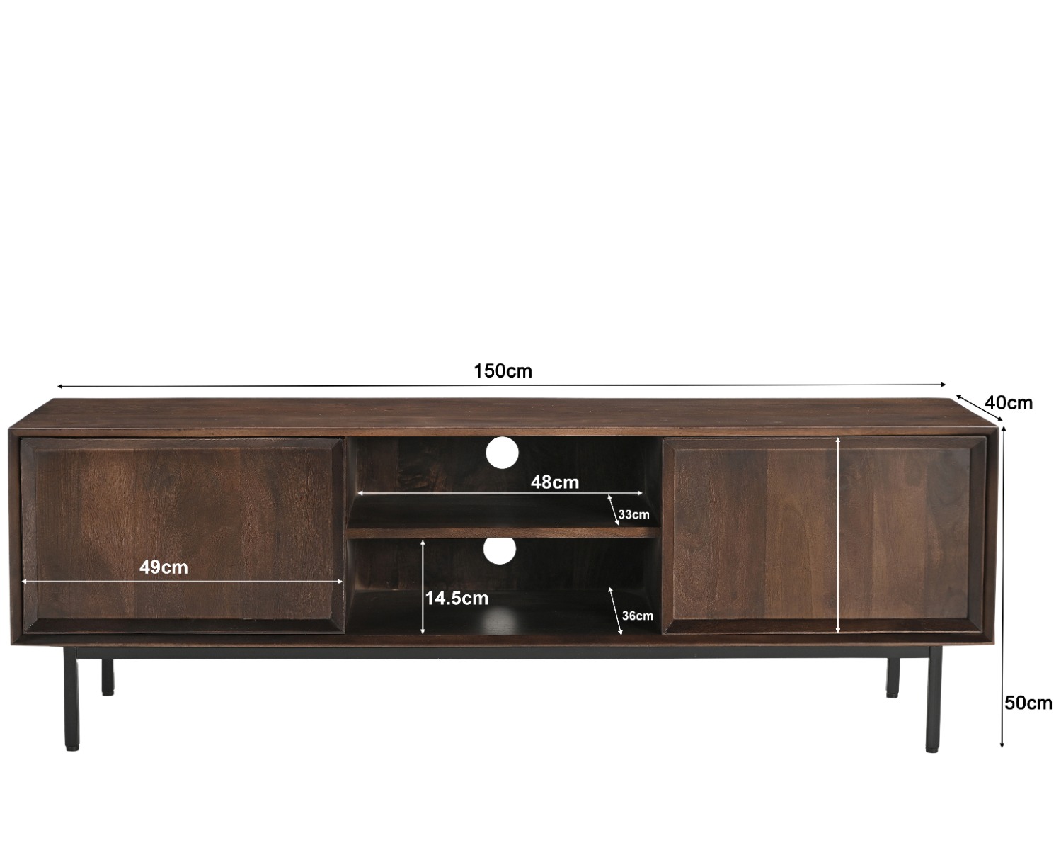 TV-Möbel Ravenstein Brown 150cm (Mangoholz, Braun) - Livingfurn