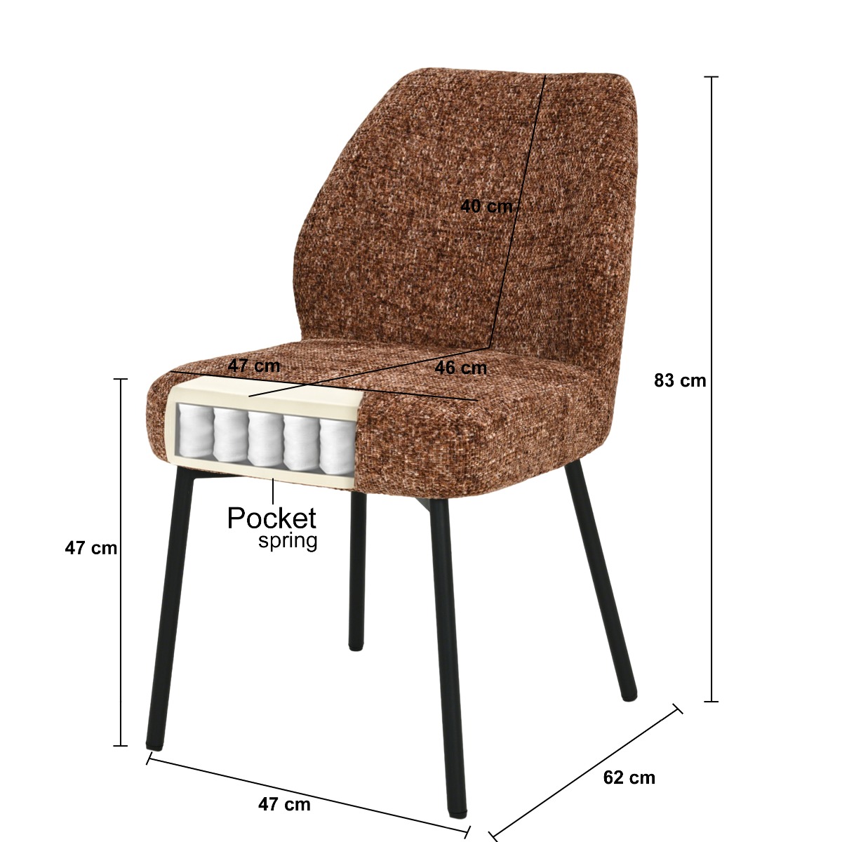 Esszimmerstuhl Tess Bordeaux (Stoff, Rot) - Livingfurn