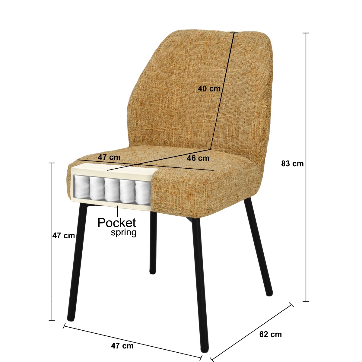 Esszimmerstuhl Tess Honey (Stoff, Gelb) - Livingfurn