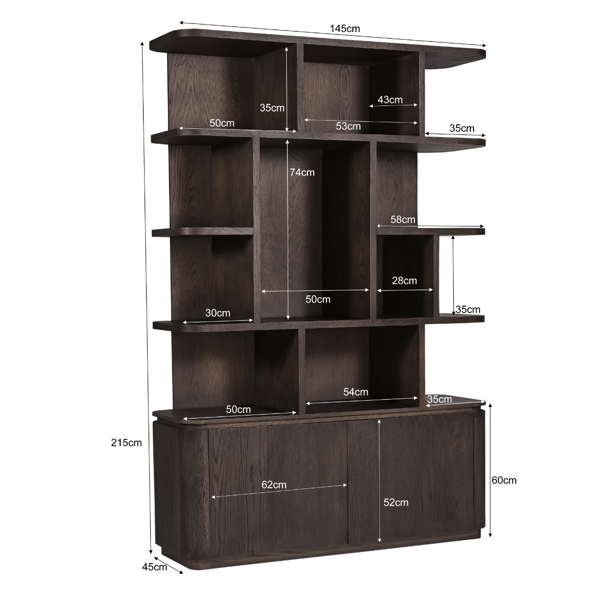 Bookcase Rivano Basalt 145cm - Livingfurn