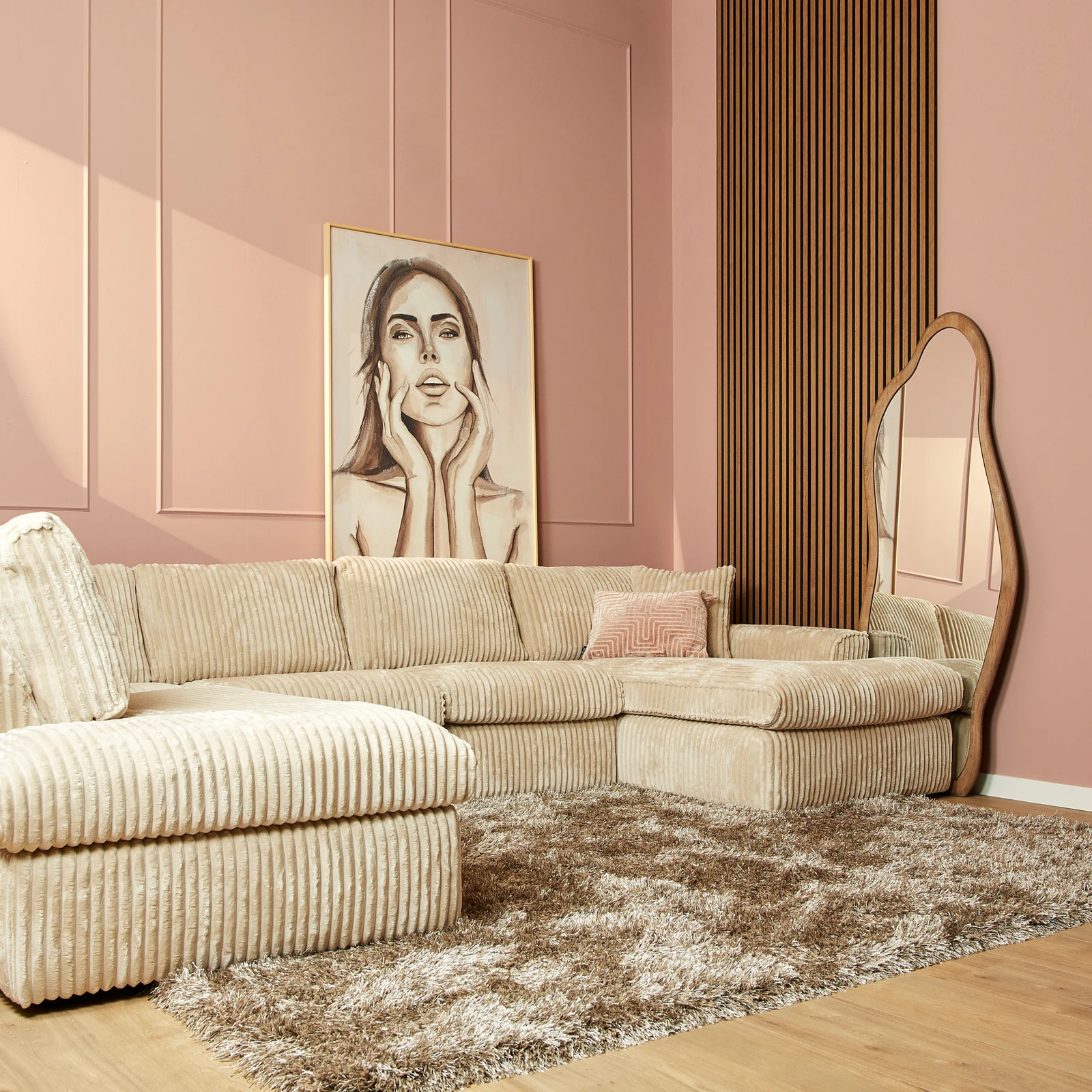 MySofa Teddy U-Sofa | sofort lieferbar (Stoff, Beige)