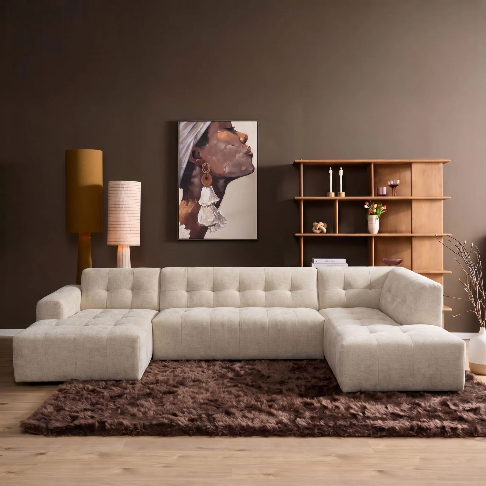 MySofa Ruby U-Bank Beige Lounge L + 2,5 + Ottomane R