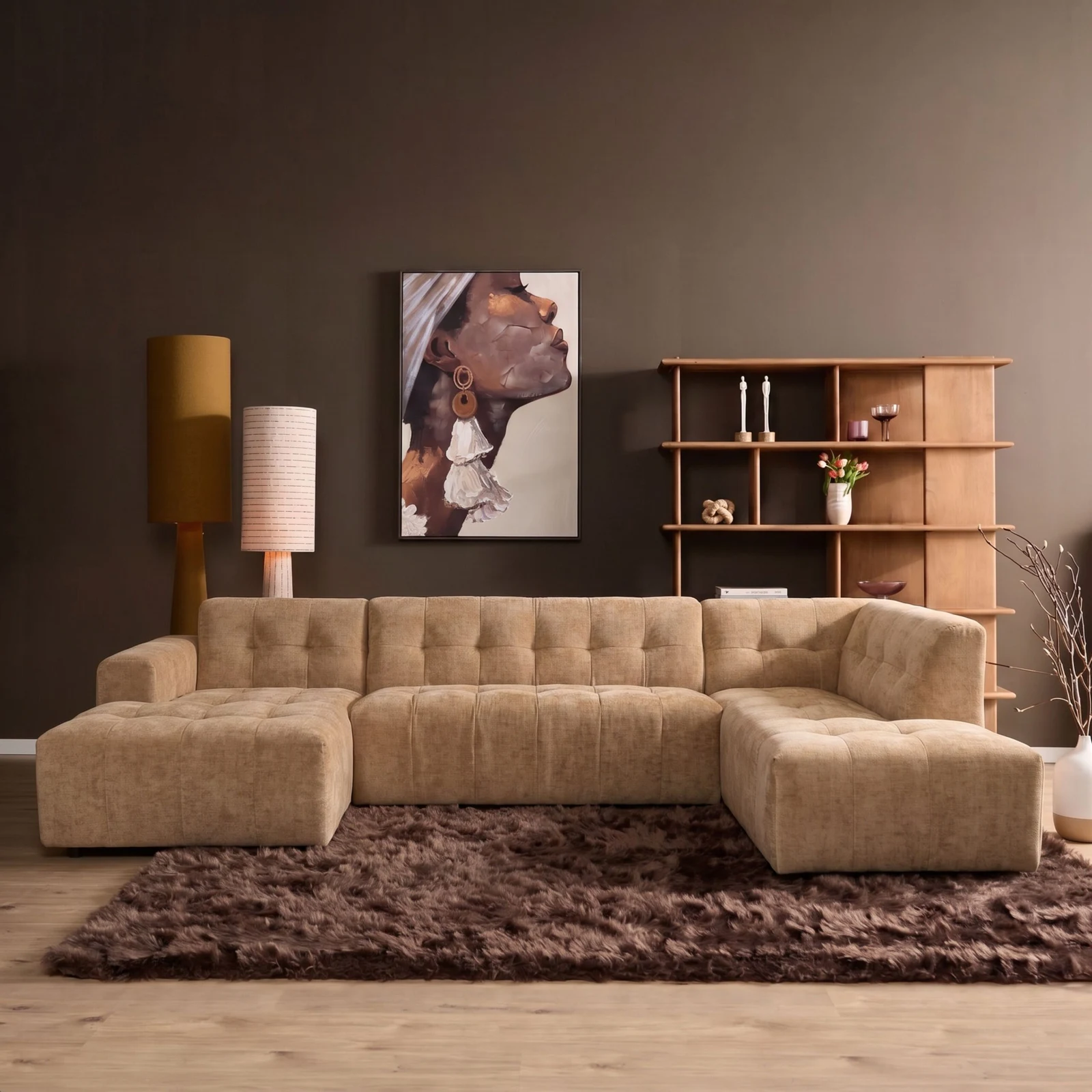MySofa Ruby U-Bank Camel Lounge L + 2,5 + Ottomane R - MySofa