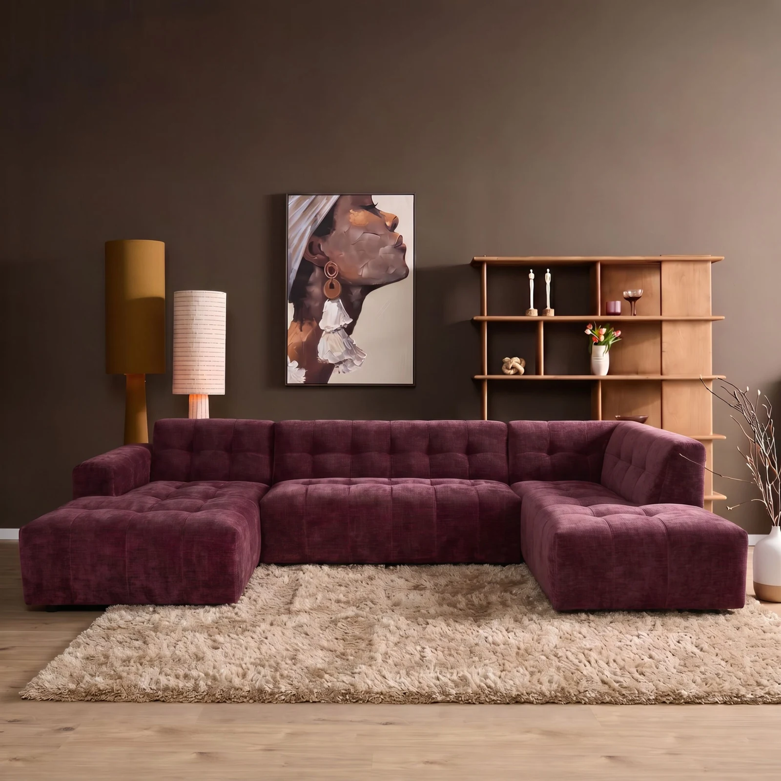 MySofa Ruby U-Bank Violett Lounge L + 2,5 + Ottomane R