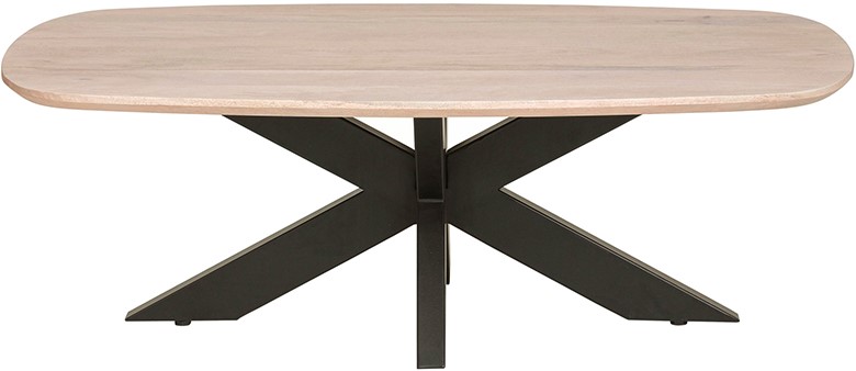 Couchtisch Dänisch oval 120, Mango Ashblond mit schwarzem Metallgestell auf weißem Hintergrund - MySons
