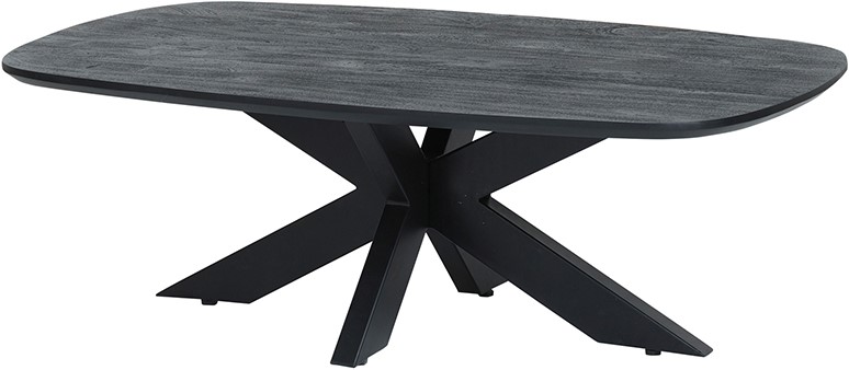 Couchtisch Dänisch oval 120, Acacia Black, in einer Studio-Umgebung mit weißem Hintergrund, aus niedriger Perspektive - MySons