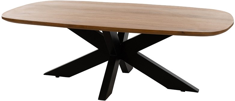 Couchtisch Dänisch oval 120, Mango Smooth Natural auf weißem Hintergrund, aus einer niedrigen Perspektive - MySons