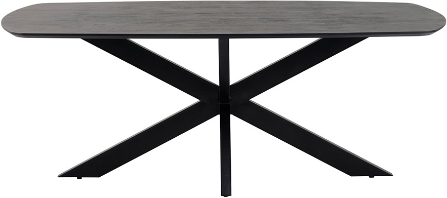 Esstisch Dänisch oval 230 Acacia Black auf weißem Hintergrund, aus einem niedrigen Blickwinkel fotografiert - MySons