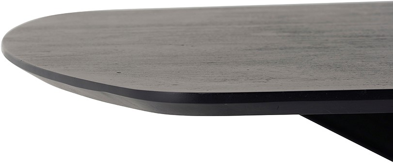 Detail der runden Ecke des Esstischs Dänisch oval 230, Acacia Black auf weißem Hintergrund - MySons