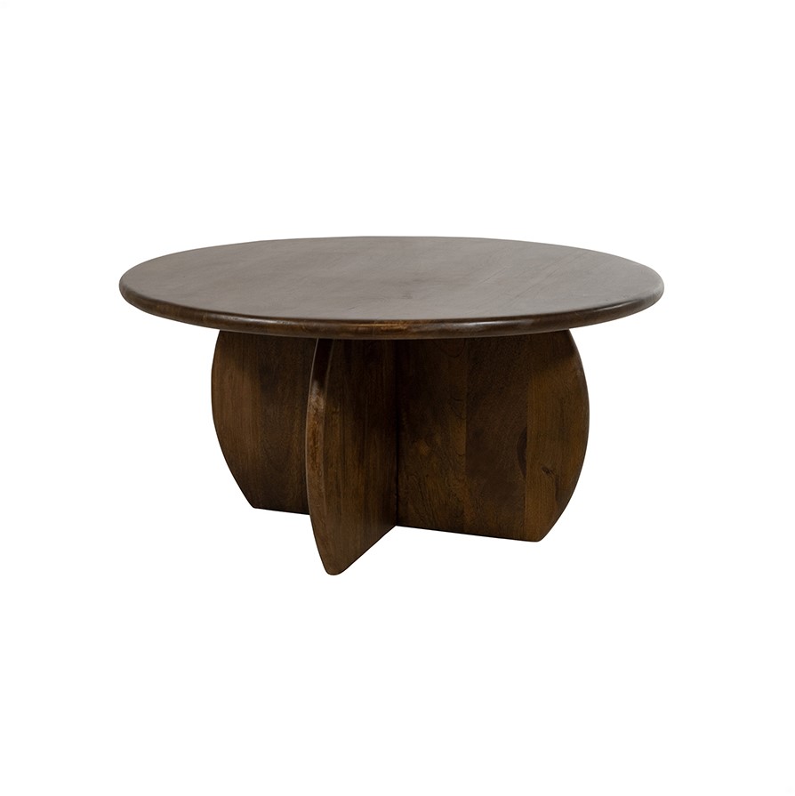 Couchtisch Ø80, H40, Mango Brown Walnut, Belly Table Collection auf weißem Hintergrund, schräg von vorne fotografiert - MySons