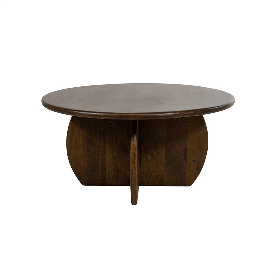 Couchtisch Ø80, H40, Mango Brown Walnut, Belly Table Collection auf weißem Hintergrund, von vorne fotografiert - MySons