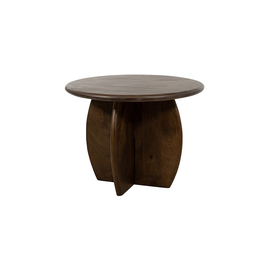 Couchtisch Ø60, H45, Mango Brown Walnut, Belly Table Collection auf weißem Hintergrund, aus niedriger Perspektive - MySons