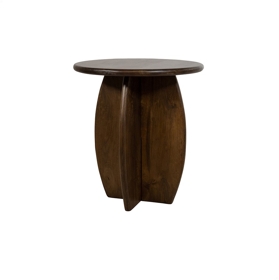 Beistelltisch Ø50, H55, Mango Brown Walnut, Belly Table Collection auf weißem Hintergrund, von vorne fotografiert - MySons