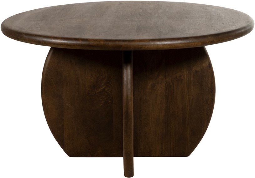 Der Esstisch Ø130, Mango Brown Walnut, Belly Table Collection auf weißem Hintergrund, aus einem niedrigen Blickwinkel fotografiert - MySons