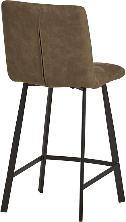 Bolero Barstuhl - Cowboy - Olive 411, von My Sons, mit olivgrüner Sitzfläche und Rückenlehne und schwarzen Beinen, aus niedriger Perspektive fotografiert - MySons