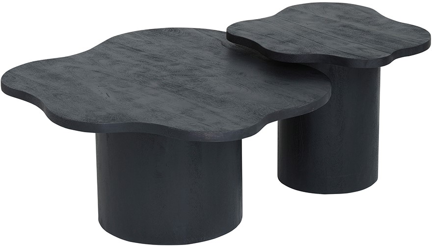 Zwei Fiore Couchtische 98, Black, mit wellenförmigen Platten auf weißem Hintergrund - MySons