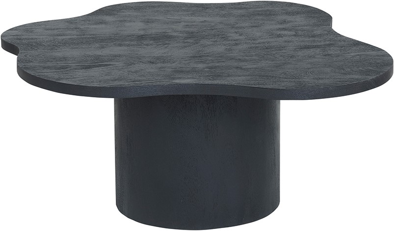 Fiore Couchtisch 98, Black, mit unregelmäßig geformter Tischplatte und zylindrischem Bein auf weißem Hintergrund - MySons
