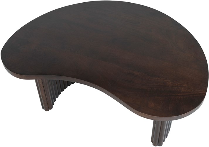 Draufsicht des Firenze Couchtisch 85, Bohnenform, Mango Brown Walnut, auf weißem Hintergrund - MySons