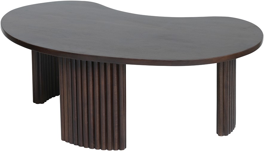 Firenze Couchtisch 125, Bohnenform, Mango Brown Walnut auf weißem Hintergrund, schräg von oben fotografiert - MySons