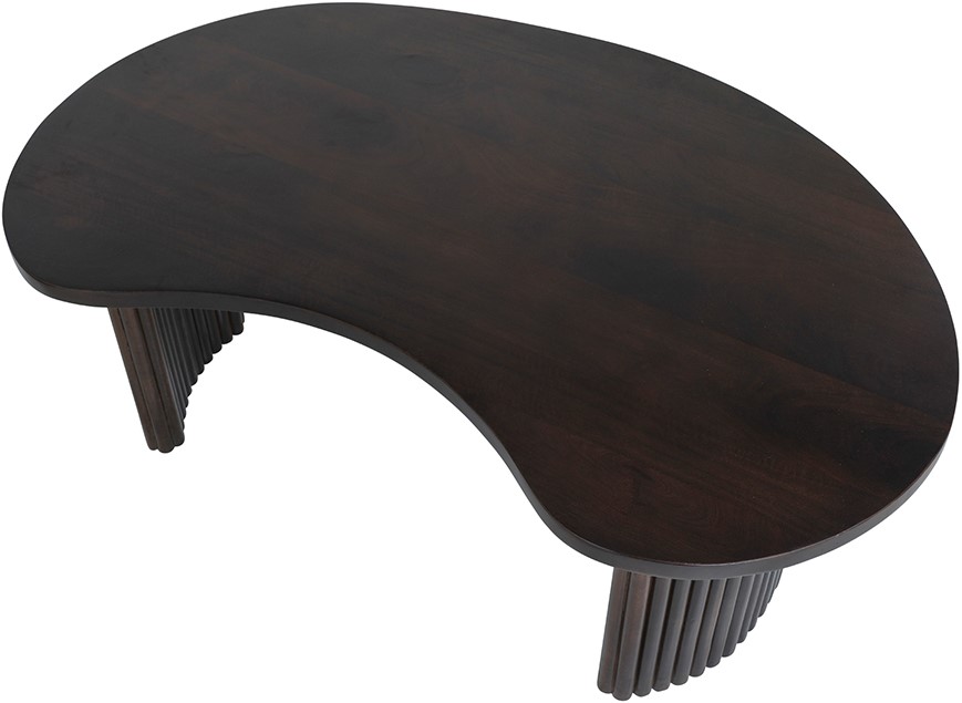 Firenze Couchtisch 125, Bohnenform, Mango Brown Walnut auf weißem Hintergrund, schräg von oben fotografiert - MySons