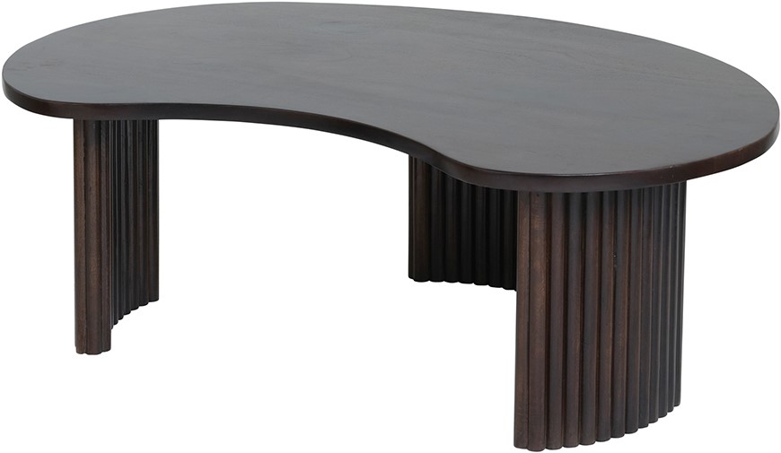 Firenze Couchtisch 125, Bohnenform, Mango Brown Walnut auf weißem Hintergrund, aus einer niedrigen Perspektive - MySons