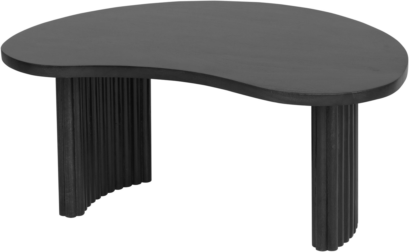 Firenze Couchtisch 85, Bohnenform, Black, mit geriffelten Beinen, auf weißem Hintergrund - MySons