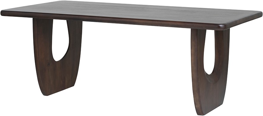 Esstisch 280, Mango Brown Walnut mit zwei offenen, geschwungenen Beinen auf weißem Hintergrund - MySons