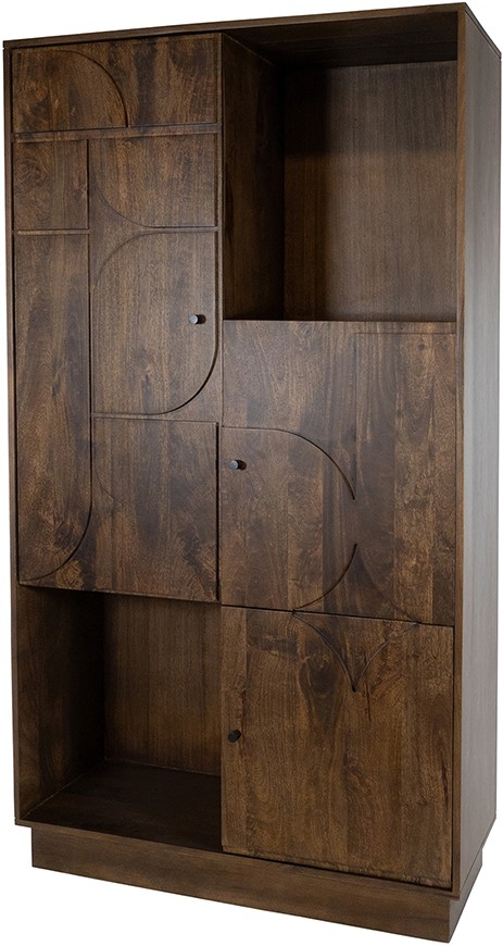 Wall cabinet 180 with 3 doors and 2 open compartments, Mango Brown Walnut - MySons