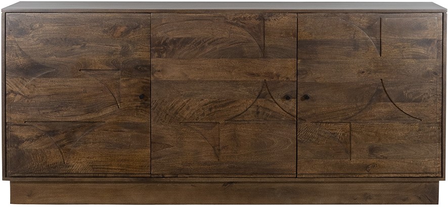 Anrichte 180 mit 3 Türen, Mango Brown Walnut, frontal auf weißem Hintergrund fotografiert - MySons