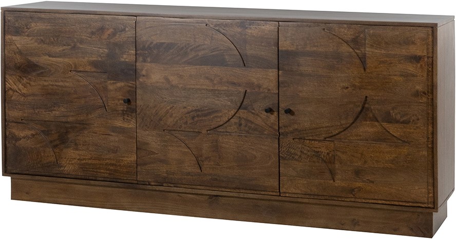 Anrichte 180 mit 3 Türen, Mango Brown Walnut, auf weißem Hintergrund - MySons