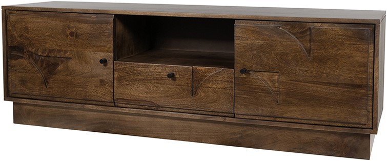 Sideboard TV 150 with 2 doors, 1 drawer and 1 open compartment, Mango Brown Walnut - MySons