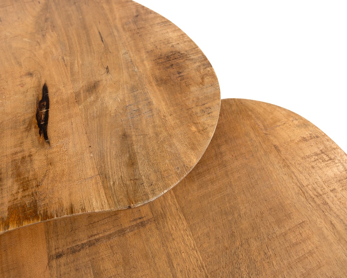 Nahaufnahme der organischen, glatten Naturholzplatten des Erfurt Couchtisch 2er-Sets - MySons