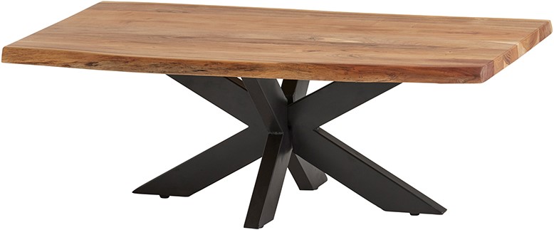 Couchtisch 120, Nebel Table Collection, mit rechteckiger Holzplatte und schwarzem Metallgestell auf weißem Hintergrund - MySons