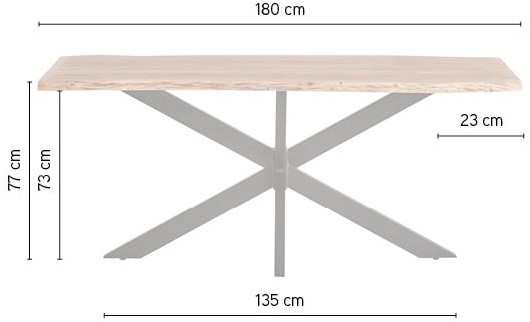 Esstisch 180, Nebel Table Collection mit X-Beinen auf weißem Hintergrund, Vorderansicht - MySons