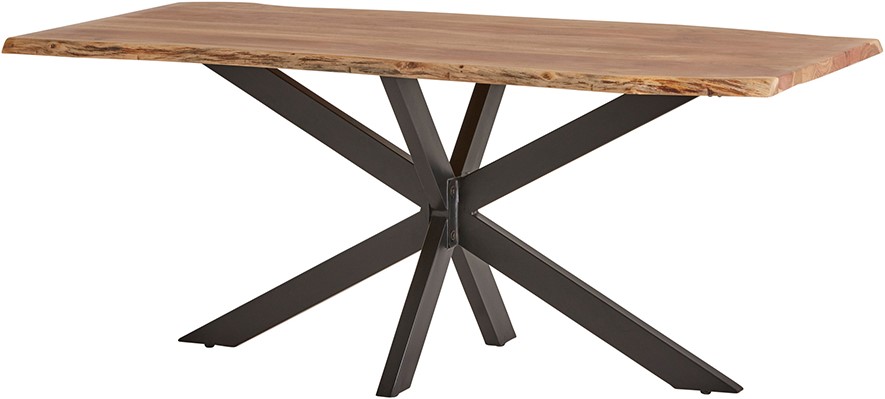 Esstisch 180, Nebel Table Collection mit einer Holzplatte und einem Spinnengestell aus Metall auf weißem Hintergrund - MySons